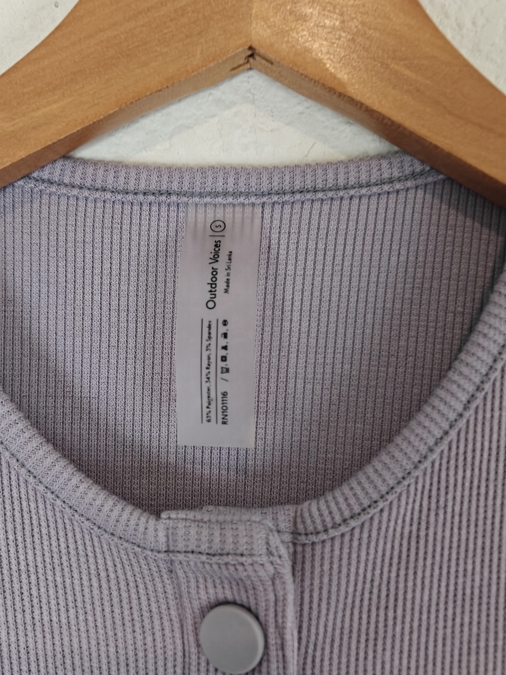 Outdoor Voices Cozy Rib Cropped Cardigan Earl Grey/Lavender Soft Girl Athleisure - Picture 8 of 13